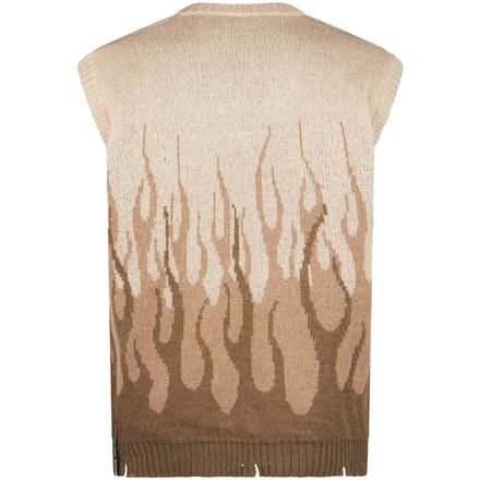 Mouwloze pullover jacquard vlammen beige herenvest