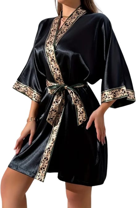 Nivard Badjas Dames - Kimono - Kamerjas - Ochtendjas - Pyama - Zwart - L