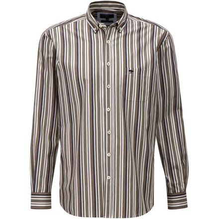 Fynch-Hatton Overhemd Multi Stripe Cotton Button Down Deep Forest / male