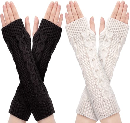 Vrouwelijke Arm Warmers - Fingerless Gloves, 2 Paar in Wit en Donkergrijs