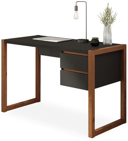 Bureau BELINDA met twee lades – Zwart/kastanje