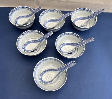 Chinese Rijstkom met lepel - Porselein - 6 set