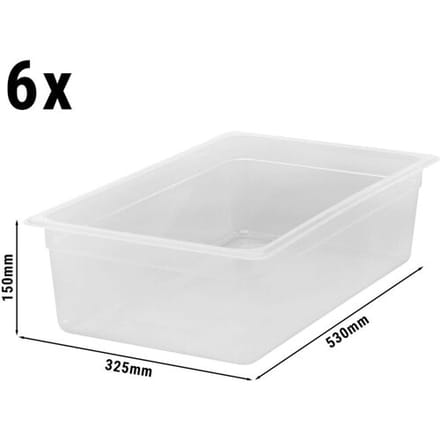 (6 stuks) CAMBRO Polypropyleen Gastronormbak 1/1 - Melkwit - Hoogte: 150mm