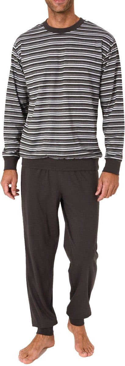 Lange Normann herenpyjama met manchetten in een gestreepte look - ook in grote maten