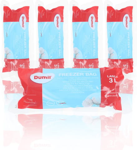 Dumil Diepvrieszakjes - 5 Rollen van 75 Stuks per Rol - Sluitstrip - 3 Liter Large Formaat