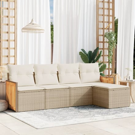 vidaXL - 5-delige - Loungeset - met - kussens - poly - rattan - beige