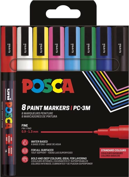 POSCA Paintmarker PC-3M - 0.9 - 1.3 mm - Mitsubishi Pencil - Etui van 8 Stuks in Geassorteerde Basiskleuren