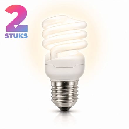 2x Spiraal Spaarlamp E27 - 9W - Daglicht (6400K) - 700 lm - 10 jaar - Niet Dimbaar
