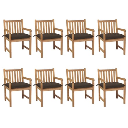 vidaXL - Tuinstoelen - 8 - st - met - taupe - kussens - massief - teakhout