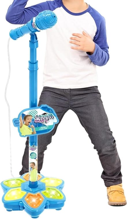 Speelgoedmicrofoon - Karaoke set - Zangplezier thuis - Dynamische lichteffecten - 21.5 cm - Blauw