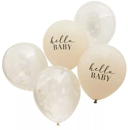 Ballonnen Hello Baby & Confetti wolkjes Ginger Ray (5st)