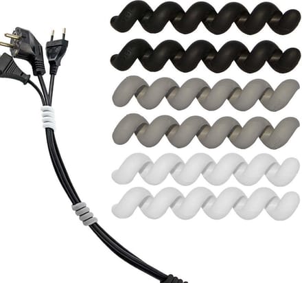Kabelbinders - Mini Twister - Set van 6 Stuks - 2x Grijs, 2x Zwart, 2x Wit
