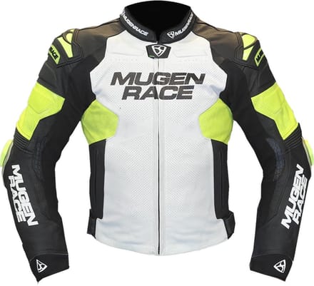 MUGENRACE Mry Zwart Wit Fluo Gele Leren Jas - Jas