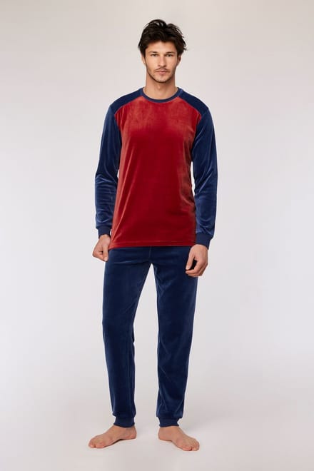 Woody pyjama jongens/heren velours - donkerrood - 252-10-QRM-V/495 - maat M
