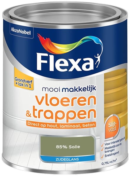 Flexa - Mooi Makkelijk Vloeren & Trappen Zijdeglans - 85% Salie - Mengverf - 750 Ml
