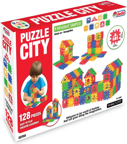 DEDE Bouwstenen Puzzel Stad - Educatief speelgoed voor 3+ jaar - 128 Stuks