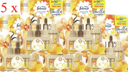 Ambi pur febreze 3 volution vanille & magnolia 5 x 2x20 ml - 5 x 2x 90 dagen- limited editon