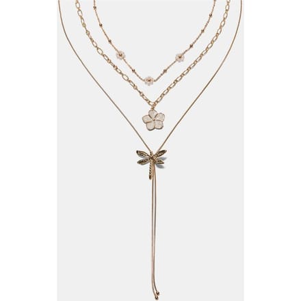 Stradivarius Set van 3 kettingen met bloem en libelle  Goud OS