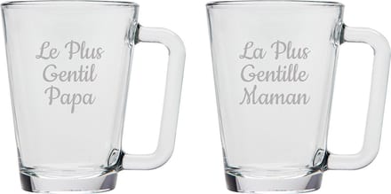 Theeglas gegraveerd - 26cl - Le Plus Gentil Papa & La Plus Gentille Maman