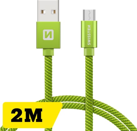 Swissten Lange Micro‑USB Oplaadkabel 2 meter – voor Samsung, Android, Powerbank & PS4 Controller – USB‑A Kabel – Groen