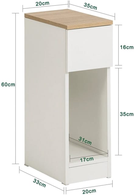Bresht Bijzettafel - Nachtkasten - Nachtkastjes set van 2 - Modern design - Vloerbescherming - Wit met houtlook - 20 × 35 × 60 cm