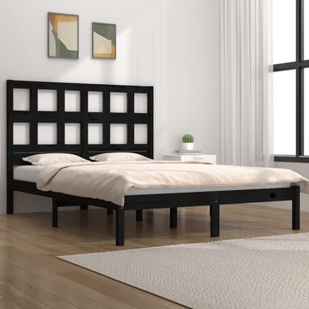 vidaXL - Bedframe - massief - grenenhout - zwart - 140x190 - cm