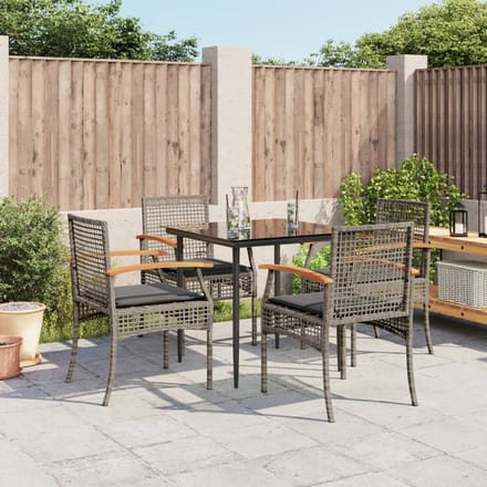vidaXL - 5-delige - Tuinset - met - kussens - poly - rattan - grijs