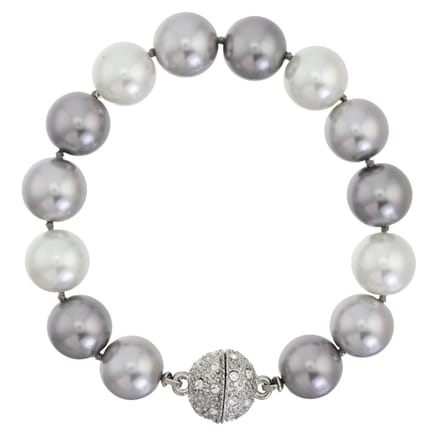 Behave - Armband - Glasparel - Magneetsluiting met steentjes - Grijs Wit