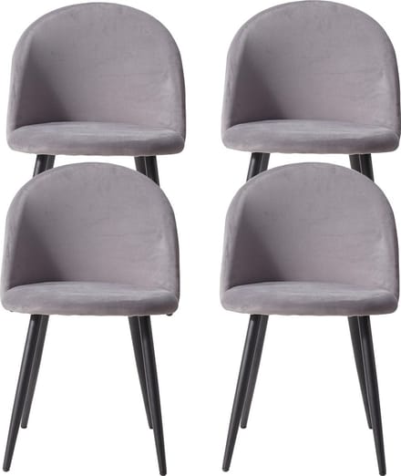 SteeFly® Fluwelen zitcomfort - Elegante eetkamerfauteuils - Luxe stoelen set van 4 - Ergonomisch - Zithoogte: 43cm - Grijs