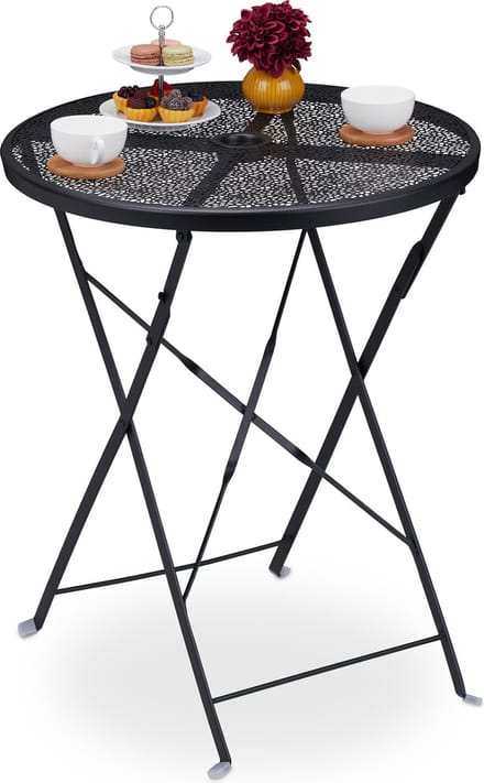 bistrotafel inklapbaar - 71,5 x 60,5 cm - weerbestendig - met parasolgat - staal