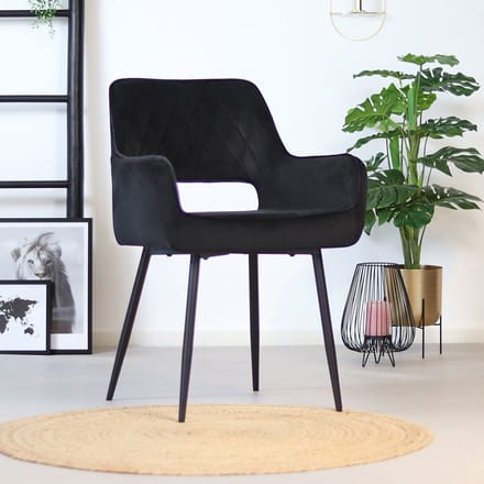 Bronx71® Velvet eetkamerstoel Mika zwart - stoel
