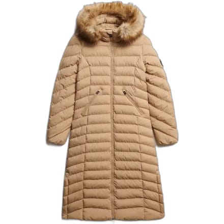 Superdry - Fuji Lange Jas Met Bontkap - Dames - Gewatteerde jassen