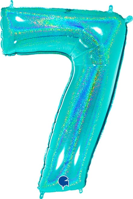 Folieballon Cijfer 7 Glitter Tiffany Blue (102cm)