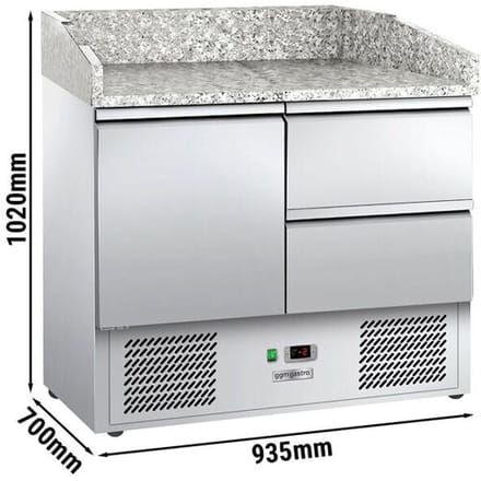 GGM Gastro Pizzakühltisch ECO - 935x700mm - mit 1 Tür & 2 Schubladen Zilver