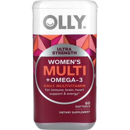 OLLY, Multivitamines quotidiennes pour femmes + Oméga 3, ultra-fort, 60 gélules