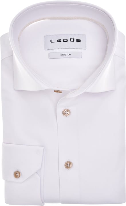 Ledub modern fit overhemd - popeline - wit - Strijkvriendelijk - Boordmaat: 48