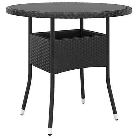 vidaXL - Tuintafel - Ø80x75 - cm - gehard - glas - en - poly - rattan - zwart