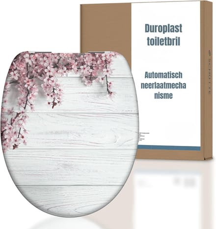 TIM® WC Bril met Print - WC Bril- Wit/Roze - ‎45cm x 37cm x 3cm; 1845 g
