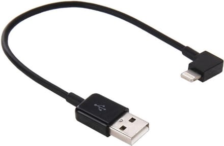 Haakse Elbow Lightning kabel - USB 2.0 naar Lightning - 20cm -Zwart
