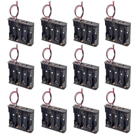 Batterijhouder AA - Batterijbox 4xAA - Elektronica Projecten - Met Aansluitdraden - 12 Stuks - Zwart