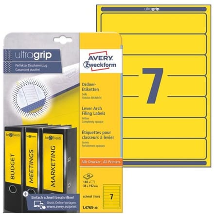 Rugetiket avery zweckform smal 38x192mm Zelfklevend geel
