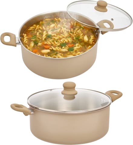 5Five kookpan Paris - 2x - D28 cm - RVS - aluminium - beige/zilver - pannen - alle warmtebronnen