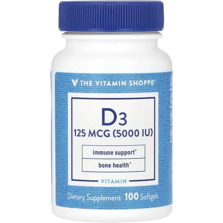 The Vitamin Shoppe, vitamine D3, 125 mcg (5 000 UI), 100 gélules