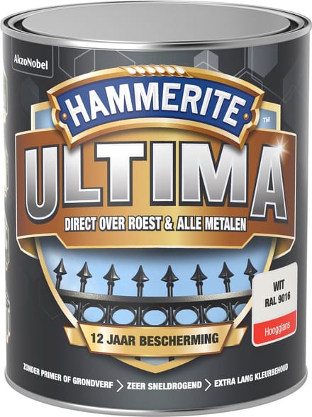 Hammerite Metaallak Ultima Hoogglans Wit Ral 9016 750ml