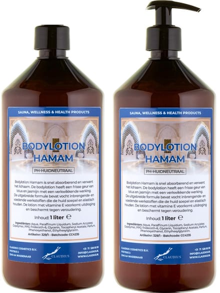 Bodylotion Hamam 1 Liter - met gratis pomp - set van 2 stuks