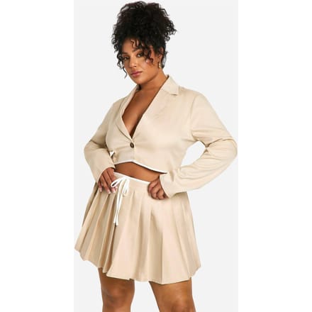 boohoo Dames Plus Contrast Binding Geplepte Mini Rok | Steen | Maat: 56