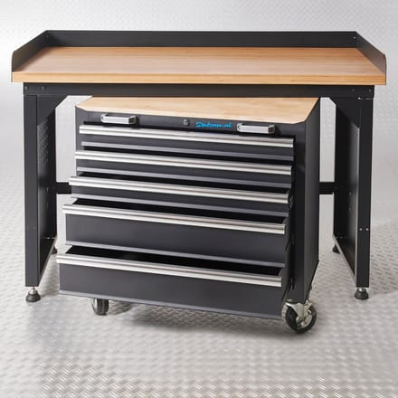 Datona® Werkbank PRO - eiken werkblad - gereedschapswagen - 150 cm - Zwart