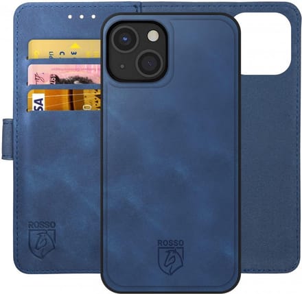 Rosso Element Uitneembaar 2-in-1 Hoesje Geschikt voor Apple iPhone 13 | Luxe Portemonnee | Back Cover | Pasjeshouder | Blauw