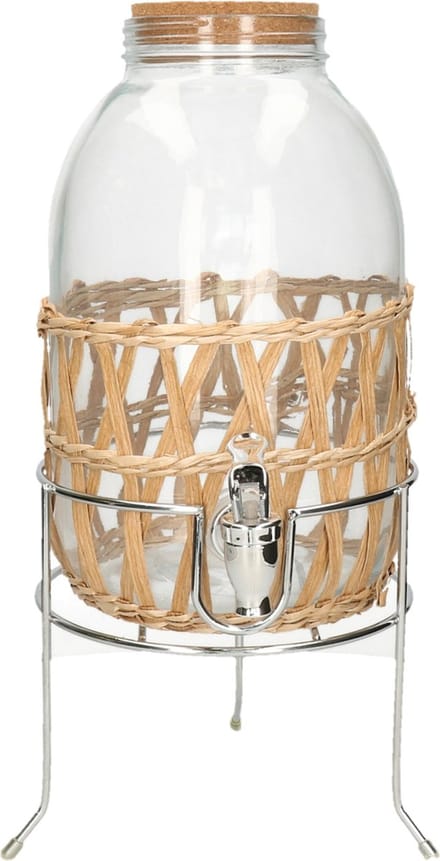 Drankdispenser/limonadedispenser op verhoger - 5L - glas - RVS - D17,5 x H32 cm
