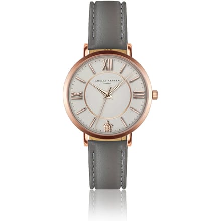 Lederen horloge voor vrouwen Amelia Parker Petite Classique Grey